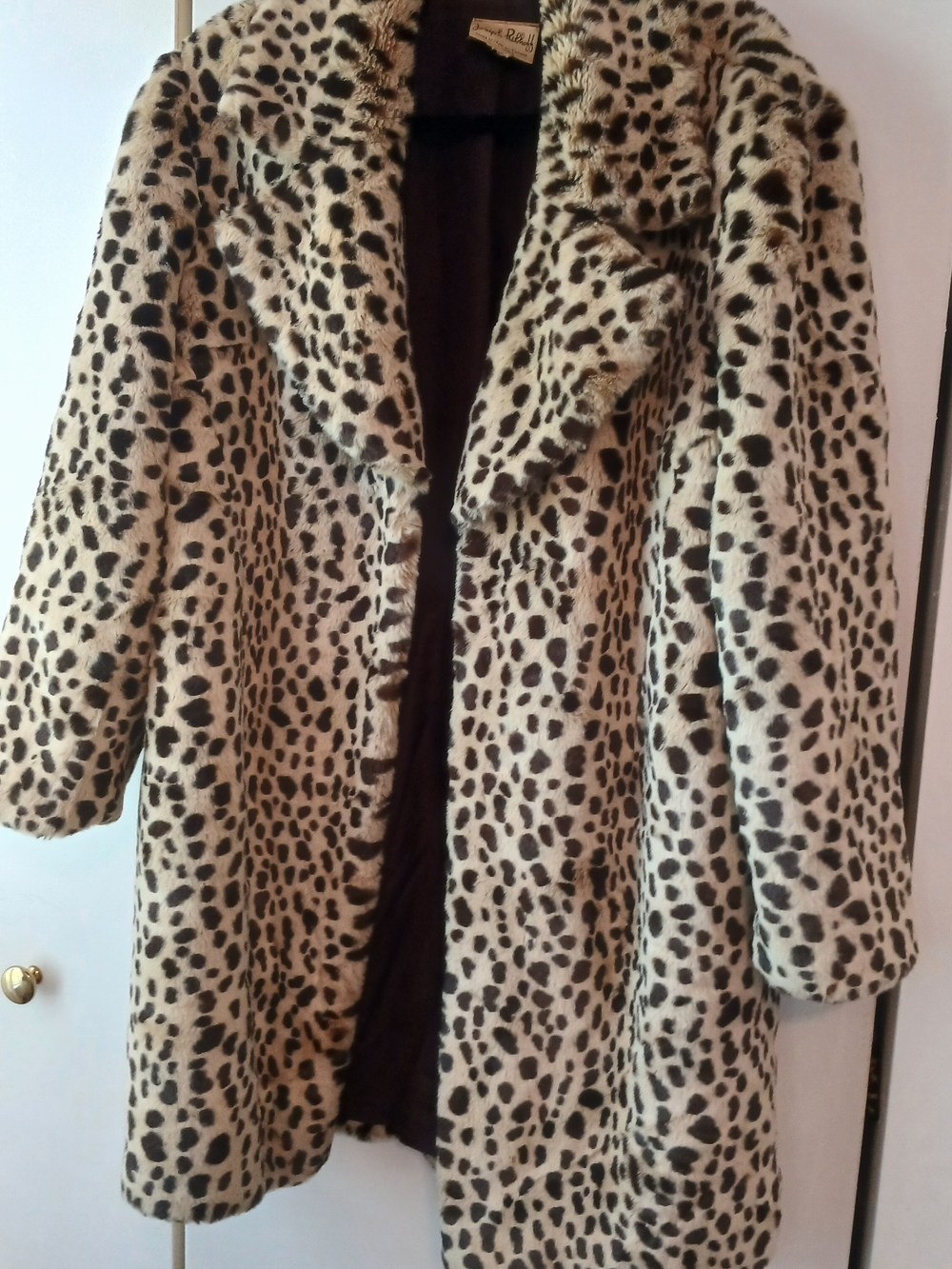 Leopard Print Faux Fur Pea Coat - Beige and Black